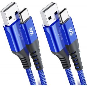 KAL-Lot de 2 c&acirc;bles 3M USB C de type C en nylon pour Samsung Galaxy S10 S9 S8 Plus, Note10, Note9, M31, M30s, M20, A20e, A71, A51, A50, A40, A10e, A7, Mi9, Mi8, Redmi Note8 Pro LG G7. - Neuf