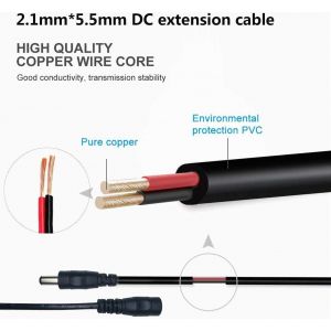 5 M&egrave;tres Rallonge Cordon d'alimentation DC 2,1mm x 5,5 mm M&acirc;le &agrave; Femelle Connecteur pour Adaptateur Secteur, LED, CCTV Camera Power, Voiture, Moniteurs, et Plus, Noir - Neuf