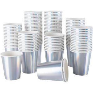 Mevronisshop-Lot De 100 Gobelets En Papier Iris&eacute; Holographique Arc-En-Ciel De 9oz - 250ml - Gobelets De F&ecirc;te Argent&eacute;s M&eacute;tallis&eacute;s Brillants Pour Boissons Chaudes Et Froides - Neuf