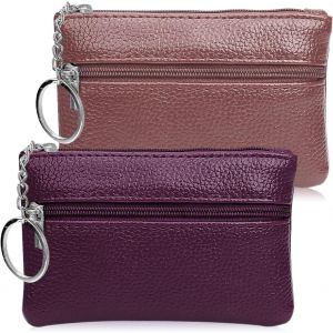KALANKA-2 Pièces Porte-Monnaie, Porte-Monnaie à Fermeture Éclair Porte-clés Femme Petit Porte-Monnaie Fille Garçon Porte-Monnaie Mini Pochette Portable pour Femmes Hommes (Violet + Rose) - Neuf