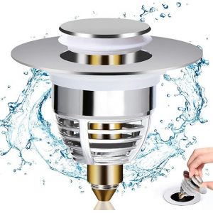 Bonde Lavabo Universel, Bouchon de Lavabo Pop-Up avec 2 Joints pour Baignoire, Cuisine, lavabo (Orifice de vidange 32-42mm) - Neuf