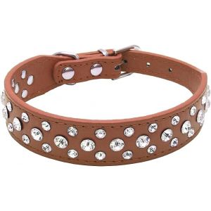 Kal-Collier En Cuir Synthétique Avec Strass Pour Chien Ou Chat Taille L Marron - Neuf