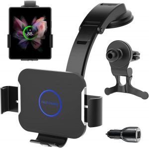 Chicslick-Support De Téléphone De Voiture À Double Bobine 15w Pour Samsung Z Fold 5/4/3 Chargeurs De Voiture Sans Fil Intelligents Qi Support De Voiture Pour Grille D'aération De Tableau De Bord[X308] - Neuf