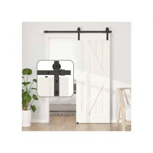 Syst&egrave;me de Porte Coulissante Grange Loft Rail Noir 122 cm en Acier Durable, Installation Facile et Design Moderne pour Int&eacute;rieur - Neuf