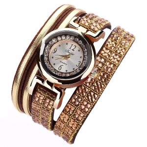Duoya Femmes Frais Simple Strass Bracelet Montre-Bracelet Cha&icirc;ne Robe Montre &Agrave; Quartz (Marron) - Neuf