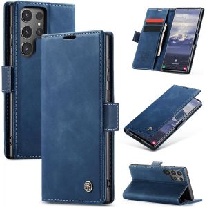 Case For Samsung Galaxy S24 Ultra 5g Premium Leather Protective Pouch Wallet Flip Case Magnetic Case Cover For Samsung Galaxy S24 Ultra, Blue - Neuf