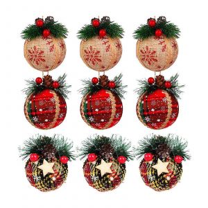 9PCS de No&euml;l &agrave; Carreaux boules - 3"" Rouge & Noir Buffalo Plaid en Tissu avec des pommes de Pin, de la Verdure, compatible avec l'Arbre de No&euml;l de la Pendaison de D&eacute;cor - Neuf