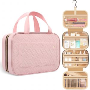 Sac de voyage Toilette (Moyen Rose), Grande trousse de Maquillage, les Femmes Organisateur de Voyages avec des Poignées, Clair Intérieur Sac de Toilette avec Crochet, pour le Stockage des articles de Toilette - Neuf