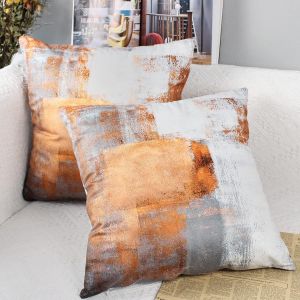 Cauc-Lot De 2 Housse De Coussin Orange 40x40 Taies D'oreiller En Velours Coussins De Canap&eacute; D&eacute;coratifs Souples Housses De Coussin D&eacute;coratives Pour Canap&eacute;-Lit De Salon - Neuf