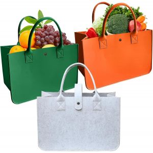 SJZG-Sac &Agrave; Provisions En Feutre,Sac En Feutre Shopper,Sac &Agrave; Provisions Pliable Sac De Transport Sac &Agrave; Anse Sac De March&eacute; Shopping Bag,35 X 25 X 15 Cm,Disponible En Trois Couleurs (Gris Clair) - Neuf