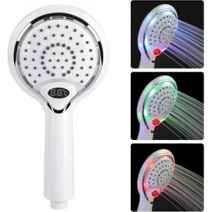 JGD-Pommeau de Douche LED Douchette, 3 Couleurs Contr&ocirc;le de Temp&eacute;rature T&ecirc;te De Douche Led, Pulv&eacute;risateur de Douche - Neuf
