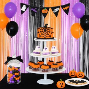 Cauc-Lot De 2 Rideaux &Agrave; Triple Guirlande De Rain Pour Halloween, Orange, Violet, Noir, Pour Halloween, Pour F&ecirc;te, D&eacute;coration De Toile D'araign&eacute;e, F&ecirc;te D'anniversaire, Etc. (200 Cm X 100 Cm) - Neuf