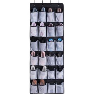 Rangement À Chaussures (Noir) À Suspendre Sur Une Porte, Organiseur À Chaussures Avec 24 Poches En Filet Et 8 Crochets De Porte Pour Gadgets - Neuf