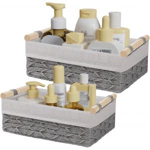 Lot de 2 Panier de Rangement Tissé à la Main,en Corde de Papier,Décoration Organisateur avec Poignées,pour étagères,Gris,SNL001GY - Neuf