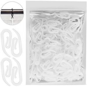 Lot de 100 crochets de rideaux en plastique blanc (paquet) - 1"" x 0,5"" Crochets de qualité supérieure et robustes - Idéal pour les fenêtres, les portes et les rideaux de douche - C - Neuf