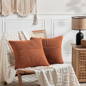 Tianyi-Lot De 2 Boho Housse De Coussin 40x40 Rouille,&Agrave; Motif Crois&eacute; Decoration Housses De Coussin En Velours C&ocirc;tel&eacute;,Douillet Taie D'oreiller Terracotta Moderne Pour Canap&eacute; Chambre Chaise Lit - Neuf