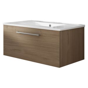 Meuble de salle de bain suspendu 80cm NICE CLASSIC bois clair - Vasque en c&eacute;ramique - Neuf