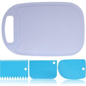 Planche &Agrave; D&eacute;couper De Cuisine En Plastique Sans Bpa, Planche &Agrave; D&eacute;couper Antid&eacute;rapante Et Antibact&eacute;rienne Planche Plastique Avec 3pi&egrave;ces Grattoir &Agrave; P&acirc;te Pour Viande, L&eacute;gumes Et Fruits, Bleu - Neuf