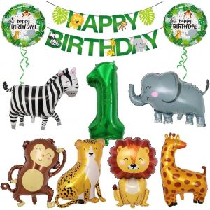 Mevronisshop-Ballons Animaux Jungle 1 An - 10 Pi&egrave;ces D&eacute;coration Anniversaire For&ecirc;t, Vert Safari Pour Fille - Neuf