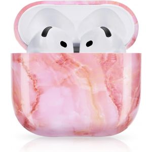 Coque pour Airpods 4,Motif de Marbre Étui PC Rigide Élégant Antichoc Housse de Protection Portable Protege pour Airpods 4eme Rose Vif - Neuf