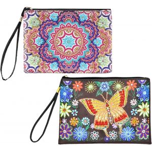 Ayuhr-2 Pièces Diamond Painting Enfant, Diamond Painting Enfant 7 8 9 10 11 12 Ans Cadeau Danniversaire, Sac Cosmétique Peinture Papillon Et Mandala En Diamant - Neuf