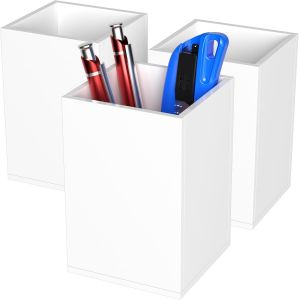Lot de 3 porte-crayons en acrylique blanc-Organiseur de bureau-Pot à crayons carré-Porte-pinceaux de maquillage pour le bureau,l'école,les fournitures ménagères (7,6 x 7,6 x 10,9 cm) - Neuf