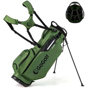 Costway Sac De Golf Trépied Avec 8 Compartiments Supérieurs Et 5 Poches Zippées, Bandoulière Réglable, Housse De Pluie Vert - Neuf
