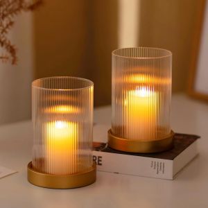 Bougeoir Ouragan En Verre: Bougeoirs Dor&eacute;s Pour Bougies Piliers Lot De 2 Bougeoirs Piliers En M&eacute;tal Et Bougeoirs Cylindriques En Verre Pour Le Salon, La Table Et La D&eacute;coration D'Int&eacute;rieur - Neuf