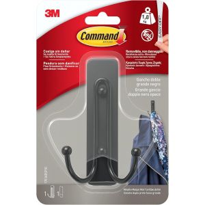 Grand Crochet Double - Noir Mat - 1 Crochet,1 Bande Adh&eacute;sive - Crochet Pour Sacs,V&ecirc;tements Et Autres Accessoires Pour Mur Ou Porte - Sans Trous - Supporte Jusqu'&Agrave; 1,8 Kg - Neuf