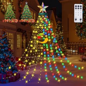 Jgd-&Eacute;clairage De Sapin De No&euml;l Avec Cylindre En Forme D'&eacute;toile, 410 Led, 16 C&acirc;bles, Multicolore Et Blanc Chaud, Avec 8 Modes, Minuterie, T&eacute;l&eacute;commande, Pour D&eacute;coration D'int&eacute;rieur Et D'ext&eacute;rieur - Neuf