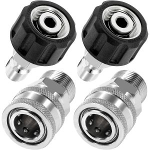 MEVRONISSHOP-Kit d'Adaptateurs pour Nettoyeur Haute Pression, Kit de Raccords Rapides, M22 14 mm vers Raccord M22 M&eacute;trique, Acier Inoxydable, 350 Bar (5000 PSI), 4 Pi&egrave;ces - Neuf