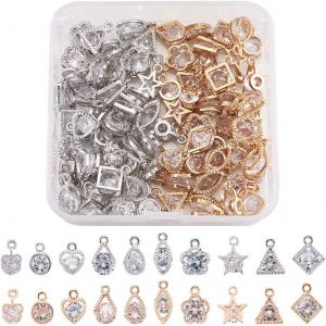 Kal-Lot De 80 Pendentifs En Forme De Boîte En Oxyde De Zirconium Transparent -Breloques Pendantes En Alliage -Or Clair Et Platine -Pour Bracelet, Collier, Boucles D'oreilles, Fabrication De Bijoux - Neuf