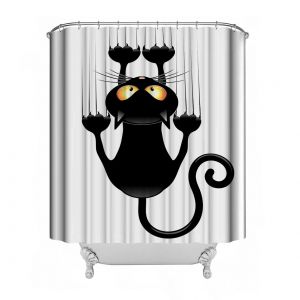 Rideau de douche Halloween, rideau de douche Halloween avec crochets, 140 x 180 cm, décoration Halloween, rideau de séparation de salle de bain imperméable, chat noir - Neuf