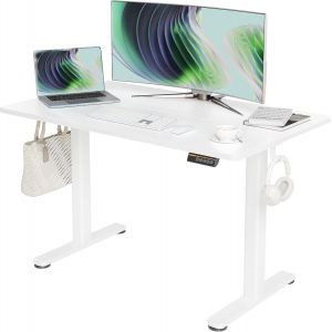 JEXNOVASHOP-Bureau &Eacute;lectrique Debout R&eacute;glable en Hauteur 120 x 60 cm avec Gestion des C&acirc;bles et Fonction M&eacute;moire et Protection Contre Les Collisions, Bureau Assis Debout, Blanc - Neuf