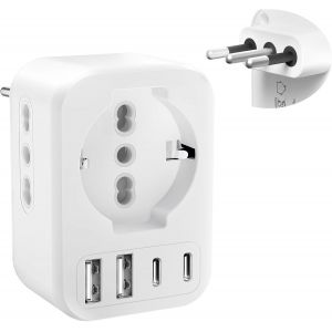 JGD-Adaptateur Prise Italien Adaptateur de Voyage avec 2 Prises IT/1 Prise Schuko/2 USB/2 Type-C, 2500W Adaptateur Europe FR 2 Broches vers US 3 Broches pour Italie, Chili, Saint-Marin, Vatican,Type - Neuf