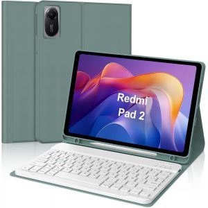 Coque Clavier Pour Xiaomi Redmi Pad Se/Redmi Pad 2 11"", &Eacute;tui Keyboard Bluetooth Magn&eacute;tique D&eacute;tachable Clavier (Azerty, Fran&ccedil;ais) Avec Porte Crayon, Vert Fonc&eacute; - Neuf