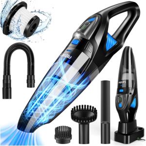 NouvelHorizonstore-Aspirateur Voiture Puissant Sans Fil avec Station de Recharge et &Eacute;clairage LED, 25000Pa Aspirateur a Main avec Filtre Lavable, Humide et Sec Mini Aspirateur Portable pour Maison Cu - Neuf