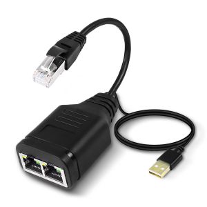 RJ45 m&acirc;le vers femelle Ethernet Splitter Cable 1 &agrave; 2 r&eacute;seau LAN rallonge adaptateur convertisseur 8p8c pour cat5e/5/6/7/8-2 ports travail simultan&eacute; - Neuf