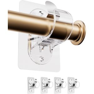 KALANKA-Support de Tringle &agrave; Rideaux sans Percage, Fixation Autocollante Forte pour Salle de Bain, Cuisine, Salon, Commode Chambre (Transparent 4 Pi&egrave;ces) - Neuf