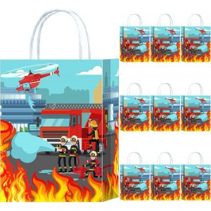 Lot De 10 Sacs De Fête En Papier Avec Anse, Camion De Pompier, Sacs Cadeaux D'anniversaire, Sacs Cadeaux Pour Les Invités - Neuf