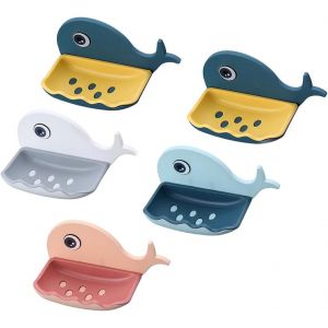 Porte-savon en plastique avec égouttoir, 5 pièces, boîte à savon de voyage motif baleine, porte-savon mural adhésif sans perçage pour cuisine, salle de bain et camping - Neuf