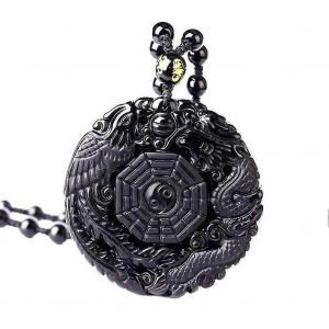 Obsidienne Noire Naturelle Sculpt&eacute;e &Agrave; La Main Dragon Chinois Phoenix Bagua Amulette Porte-Bonheur Mascotte Collier Pour Femmes Hommes Phoenix Collier - Neuf