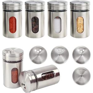 6 Pièces Bocaux Pots À Épices En Acier Inoxydable,Saupoudreuse Boîtes À Épices Avec Couvercle Pivotant,Boite A Epice Pour Sel,Poivre,Herbes,Assaisonnements,Bbq,Cuisine (Argenté) - Neuf