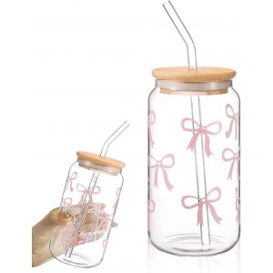 Tasse En Verre De 16 Oz Avec Couvercle Et Paille, Verres &Agrave; Boire En Forme De Noeud, Tasse &Agrave; Caf&eacute; Glac&eacute;, Verres &Agrave; Boire Pour Bi&egrave;re, Cocktail, Th&eacute;, Coca, Jus, Soda - Neuf