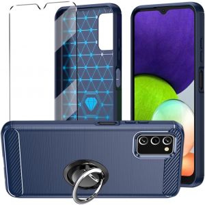 Sjzg-[3 En 1] Coque Et Verre Et 1 Anneau Pour Samsung Galaxy A35 Coque Antichoc &Eacute;tui Plus Verre Tremp&eacute; Protection Pour Samsung Galaxy A35 Film De Protection, Marine - Neuf