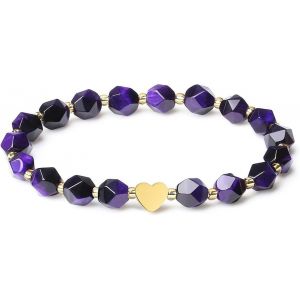 Eryi-Bracelet En Pierre Naturelle 8mm Cristaux Design C?ur Extensible Bracelet En Pierres Précieuses Facettées Semi-Précieuses Perles Dorées 18k Bijoux Pour Femme - Neuf