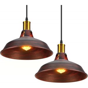 Kal-Suspension Lustre Industrielle Vintage Luminaire Plafonnier E27 Salon Abat-Jour Plafond En Métal Rétro Style Nordique Design Câble Réglable (Rouillé, 2pcs) - Neuf