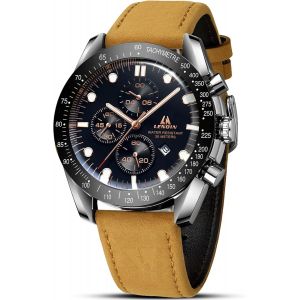 Eryi-Montre Homme Montres Analogiques À Quartz Pour Hommes Montres-Bracelets Pour Hommes, Étanches À 30 M Montres D'affaires À La Mode Montre En Cuir - Neuf