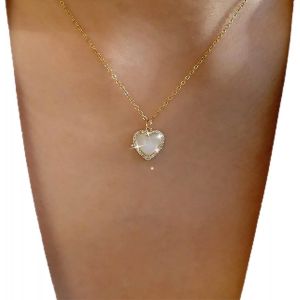 Kal-Collier Pendentif Coeur Opale Collier Pendentif Coeur Pierre De Lune Collier Pendentif Coeur Opale Or Collier Coeur Cristal Pierre De Lune Collier Collier Ras De Cou Coeur Amour Bijoux - Neuf