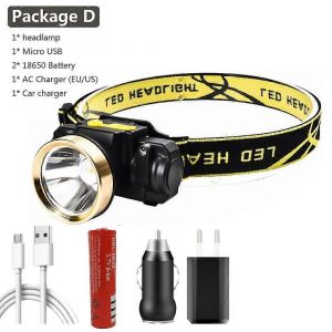 Mini lampe de poche LED ultra lumineuse avec capteur, rechargeable par USB, batterie 18650, idéale pour la pêche et le camping-Paquet D - Neuf